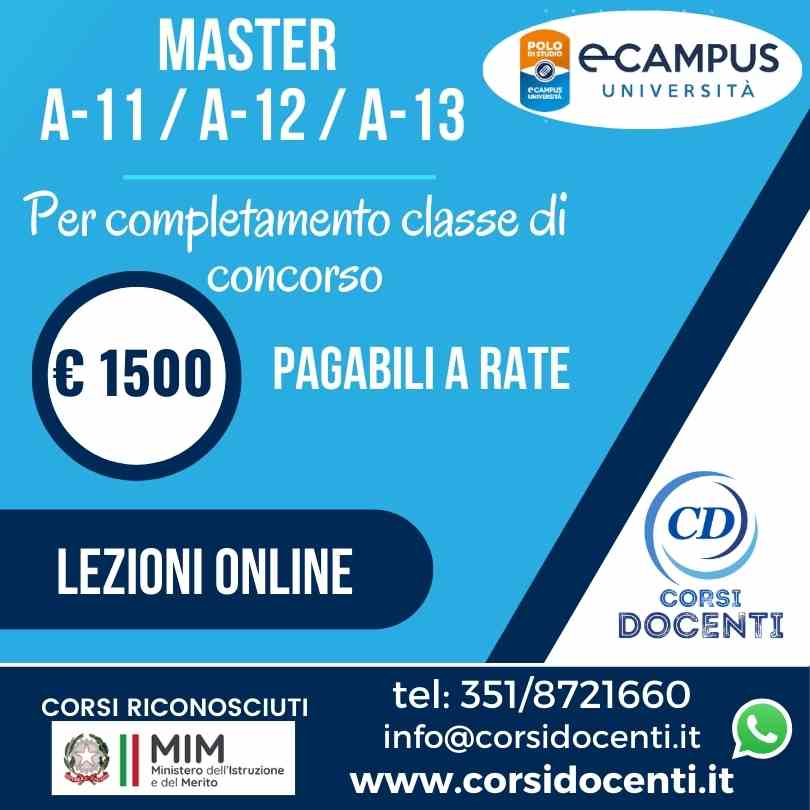 Master eCampus A11 A12 A13 - Area socio-letteraria, storico-geografica per l'insegnamento negli istituti secondari di I e II grado