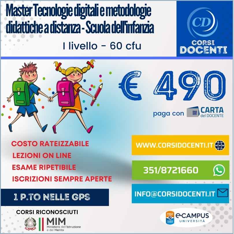 Master Tecnologie digitali e metodologie didattiche a distanza - Scuola dell'infanzia