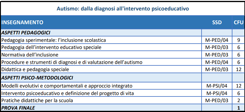 PIANO DI STUDIO MASTER AUTISMO