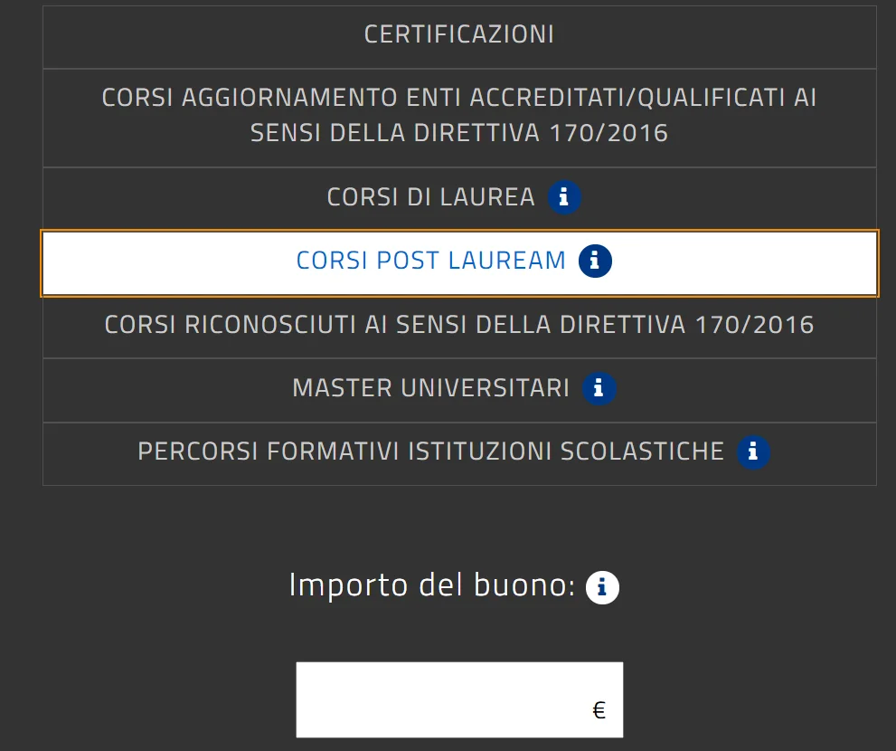Schermata per completare la creazione del buono Carta del Docente
